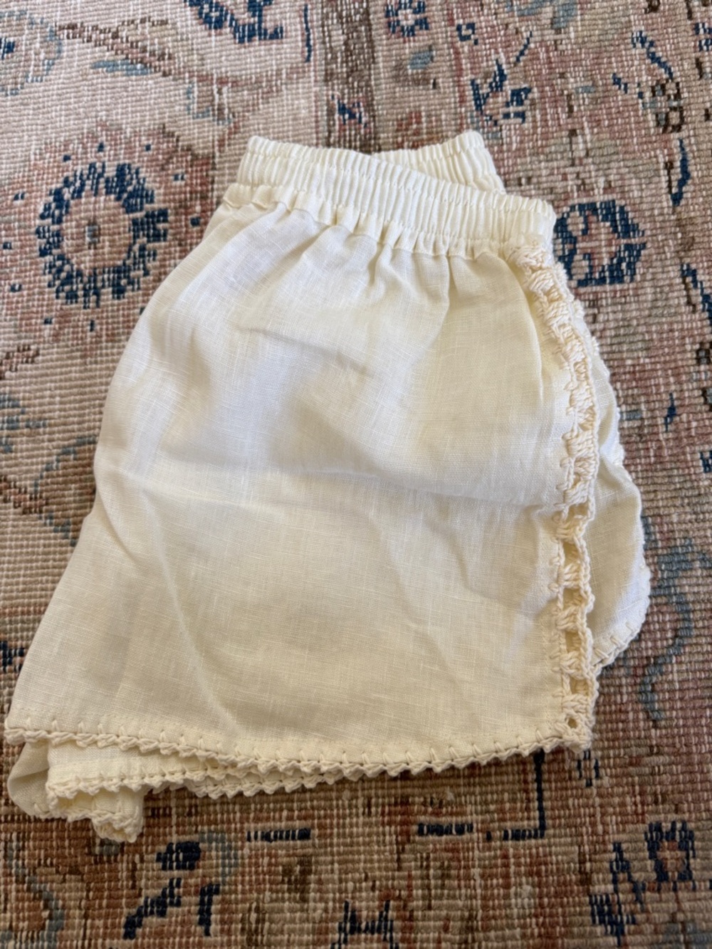 Maurie + Eve Ivory Scalloped High-Waist Linen Shorts